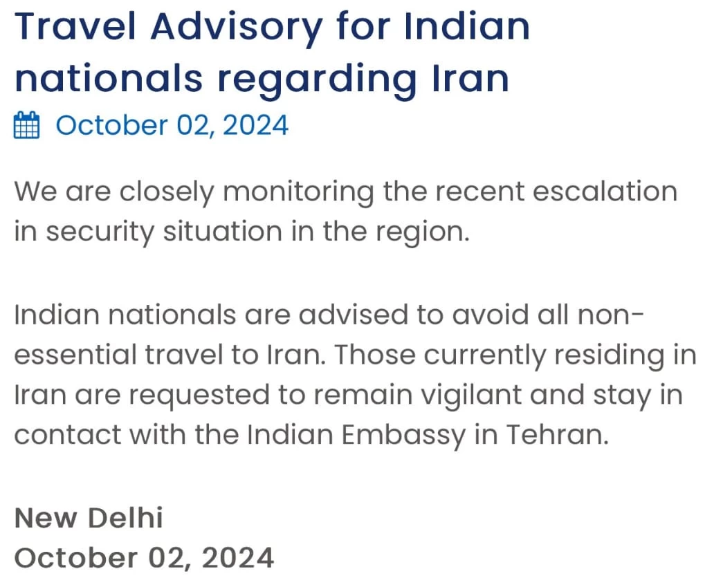 India Issues Travel Advisory Amid Iran-Israel Conflict Escalation