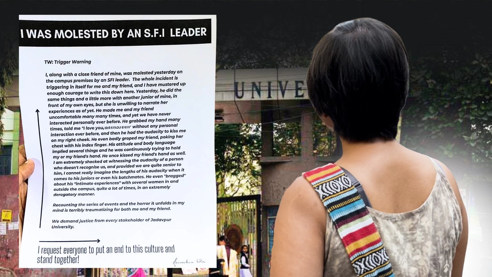 Jadavpur University Student Alleges Harassment by SFI Leader; Releases CCTV Footage, Demands Justice
