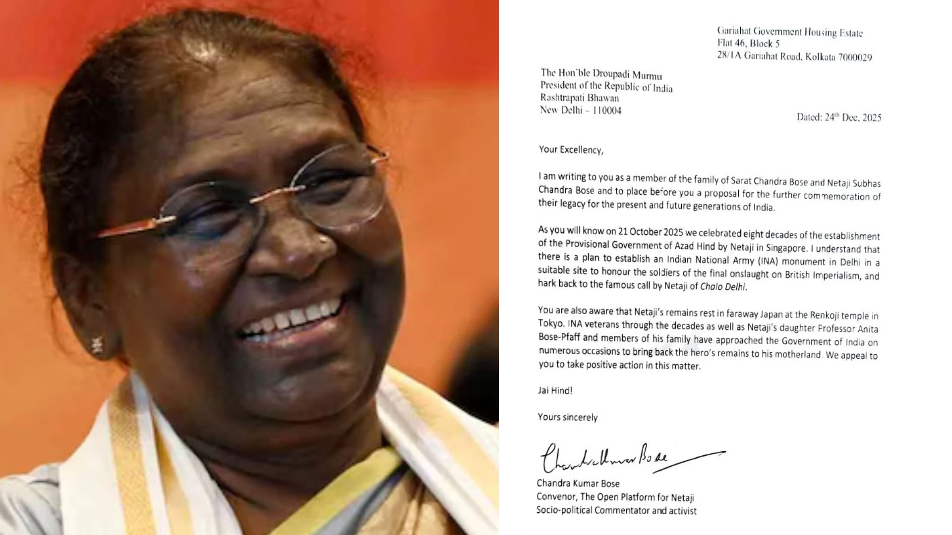 Netaji’s Grandnephew Urges President Draupadi Murmu to Repatriate Bose’s Mortal Remains Ahead of 129th Birth Anniversary