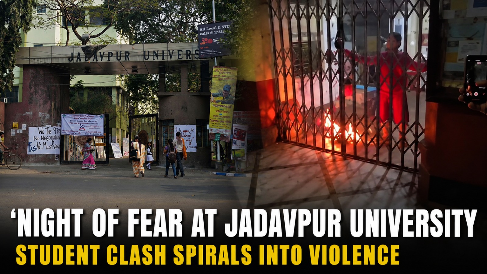 Jadavpur University Violence: Student Clash Escalates Into Stone-Pelting, Arson and Panic